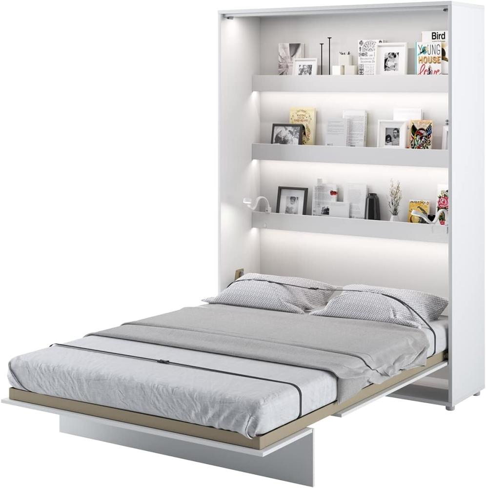 MEBLINI Schrankbett Bed Concept - BC-01 - 140x200cm Vertikal - Weiß Matt mit Matratze - Wandbett mit Lattenrost - Klappbett mit Schrank - Wandklappbett - Murphy Bed - Bettschrank Bild 1