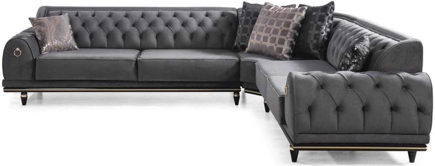 Casa Padrino Luxus Art Deco Chesterfield Ecksofa Grau / Schwarz / Gold 320 x 285 x H. 82 cm Bild 1