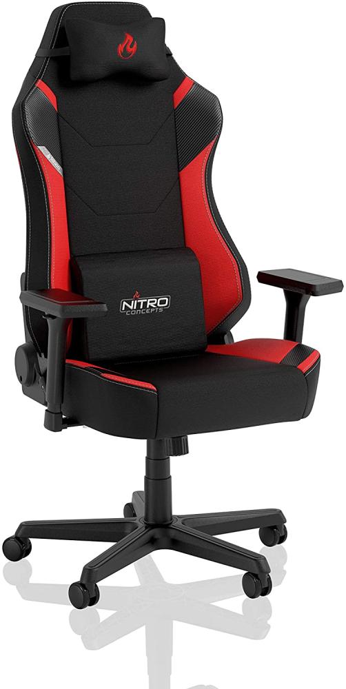 NITRO CONCEPTS X1000 Gaming Stuhl Bürostuhl Ergonomisch Schreibtischstuhl Drehstuhl mit Rollen Gaming Sessel Gaming Chair Pc Stoffbezug Belastbarkeit 135 Kilogramm - Schwarz/Rot Bild 1