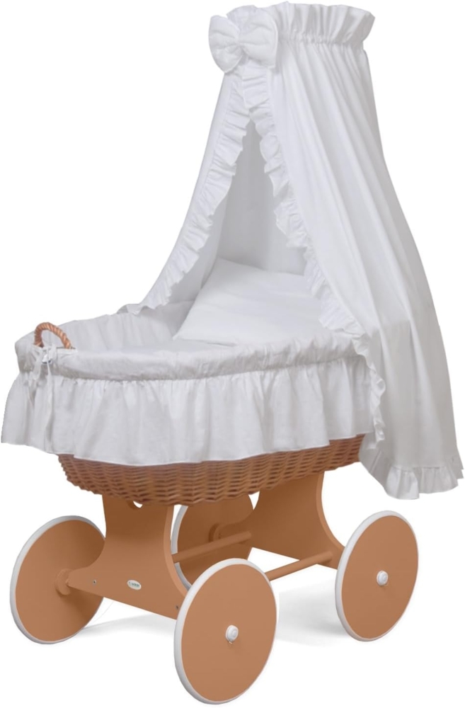 WALDIN Stubenwagen-Set mit Ausstattung Gestell/Räder natur lackiert, Ausstattung weiß Bild 1