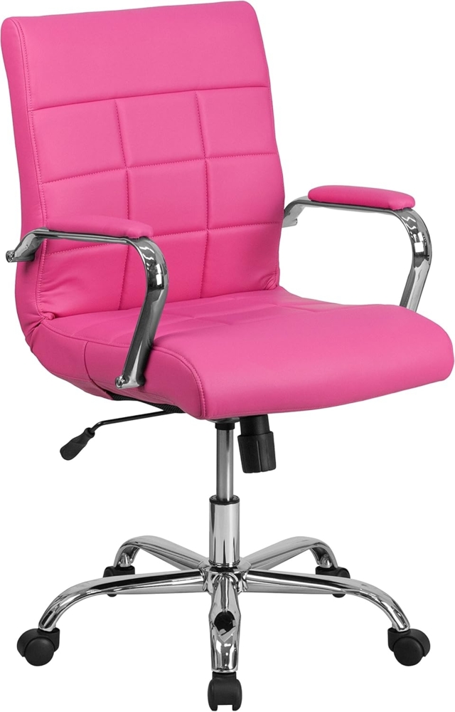 Flash Furniture Vivian Bürostuhl mit mittlerer Rückenlehne, Vinyl, mit Chromfuß und Armlehnen, Rosa Bild 1