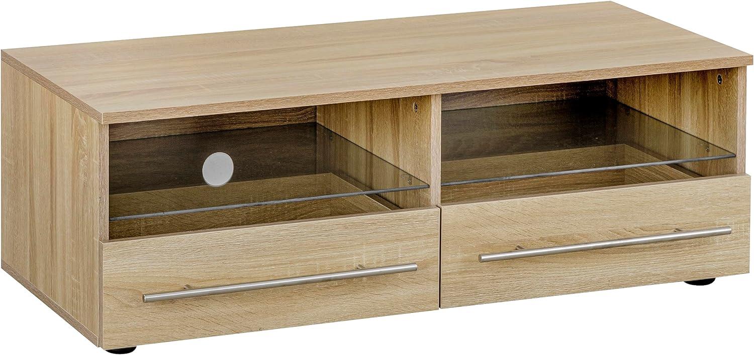 Baroni Home TV-Schrank für Wohnwand mit 2 Ablagen und 2 Schubladen, Loch für Kabeldurchführung aus MDF, TV-Board für Wohn- und Schlafzimmer, Küche, Natural, 100x45x35 cm Bild 1