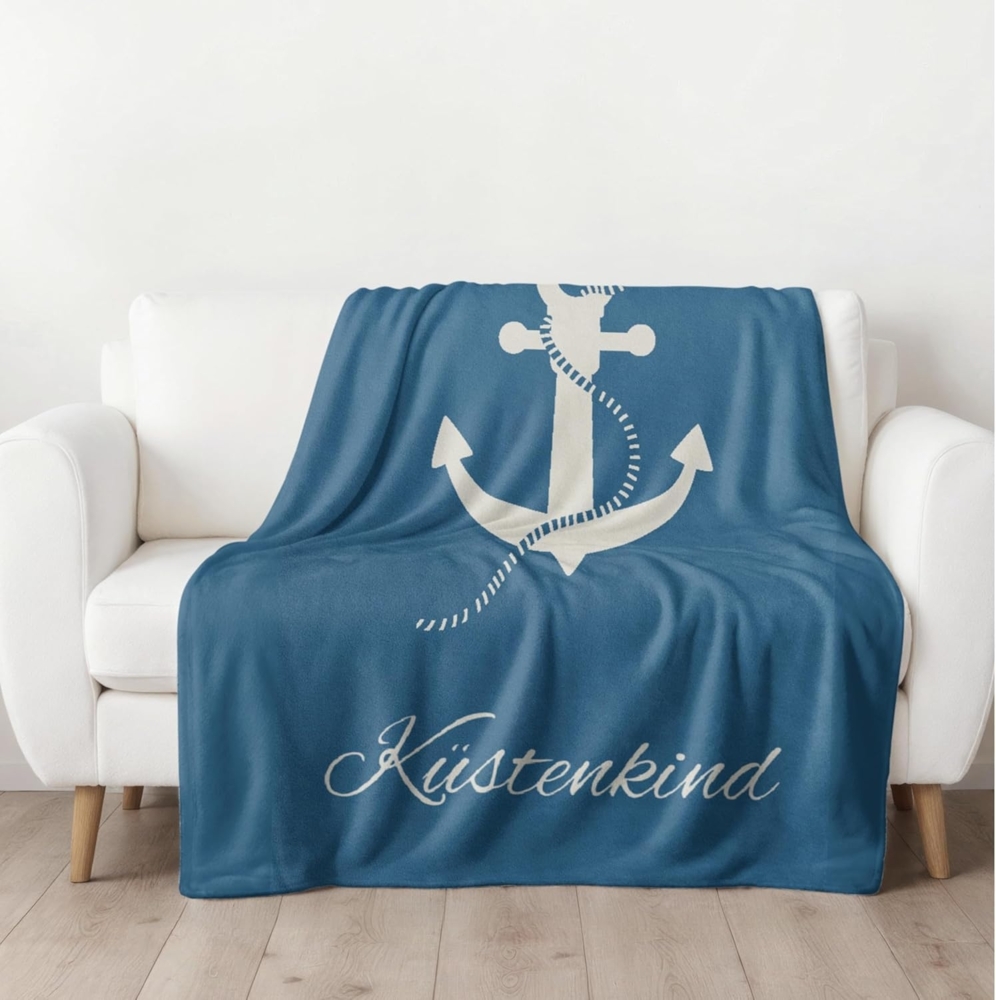 Wohndecke Küstenkind 150x200 cm, maritime Fleece-Decke, Geschenk für Frauen, MTOnlinehandel, weich und kuschelig Bild 1