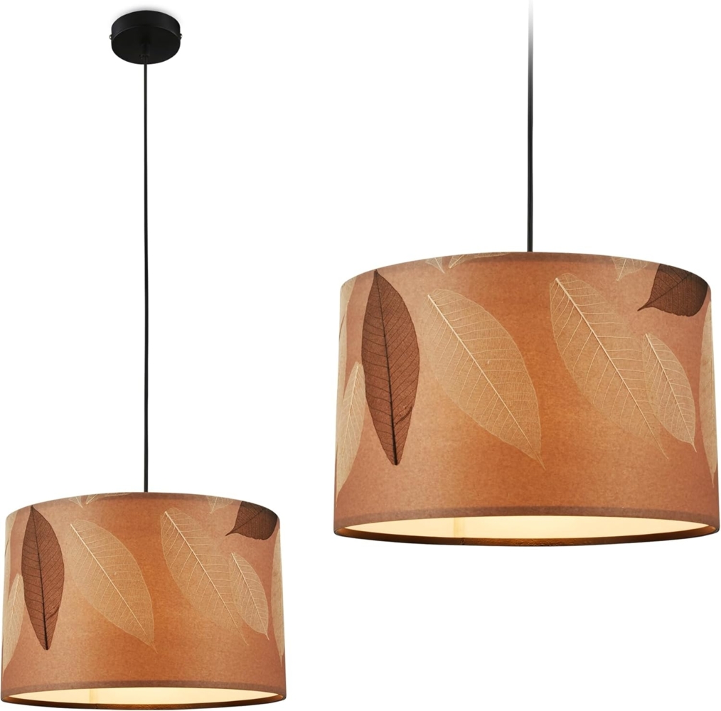 BRILONER - Pendelleuchte mit Blätterdekor, E27 Fassung, max. 10 W, Boho, aesthetic, Hängeleuchte, Hängelampe Esstisch, Esszimmerlampe hängend, Wohnzimmerlampe, 35x128 cm (DxH), Caffefarben Bild 1