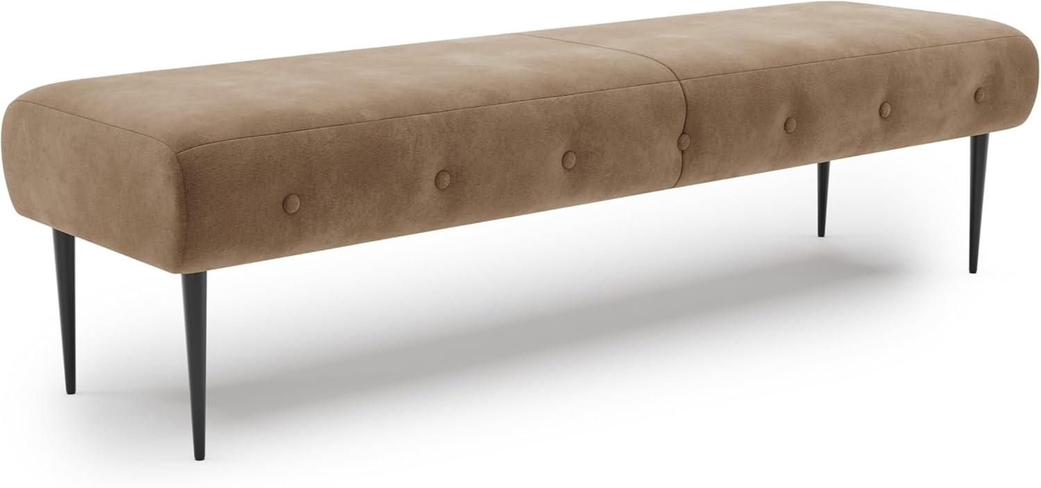 CAVADORE Sitzbank Amba, Trendige Polsterbank 3-sitzig für Küche, Esszimmer oder Wohnküche / Küchenbank passend zum 3-Sitzer Amba / 159 x 52 x 54 / Hochwertiges Mikrofaser: Hellbraun Bild 1