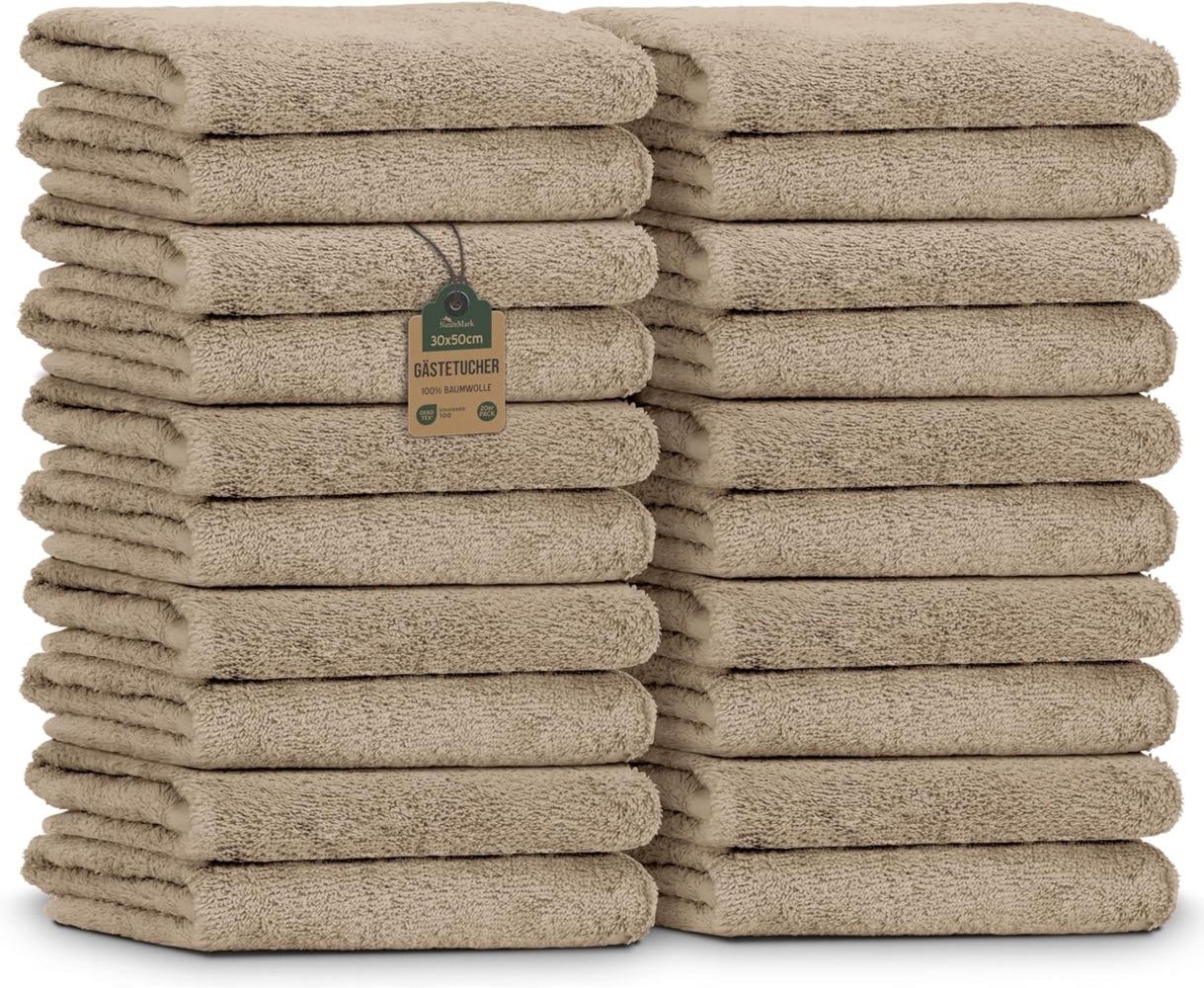 NatureMark 20er Spar-Pack Frottier Gästetücher, 30x50 cm, 100% Baumwolle, Sand Beige Bild 1