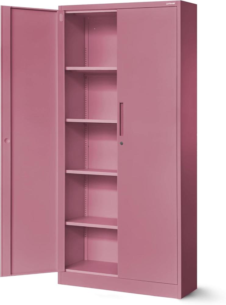 Jan Nowak Aktenschrank C001H Büroschrank Metallschrank Aufbewahrungsschrank 4 verstellbare Fachböden Pulverbeschichtet Abschließbar 195 cm x 90 cm x 40 cm (Rosa) Bild 1