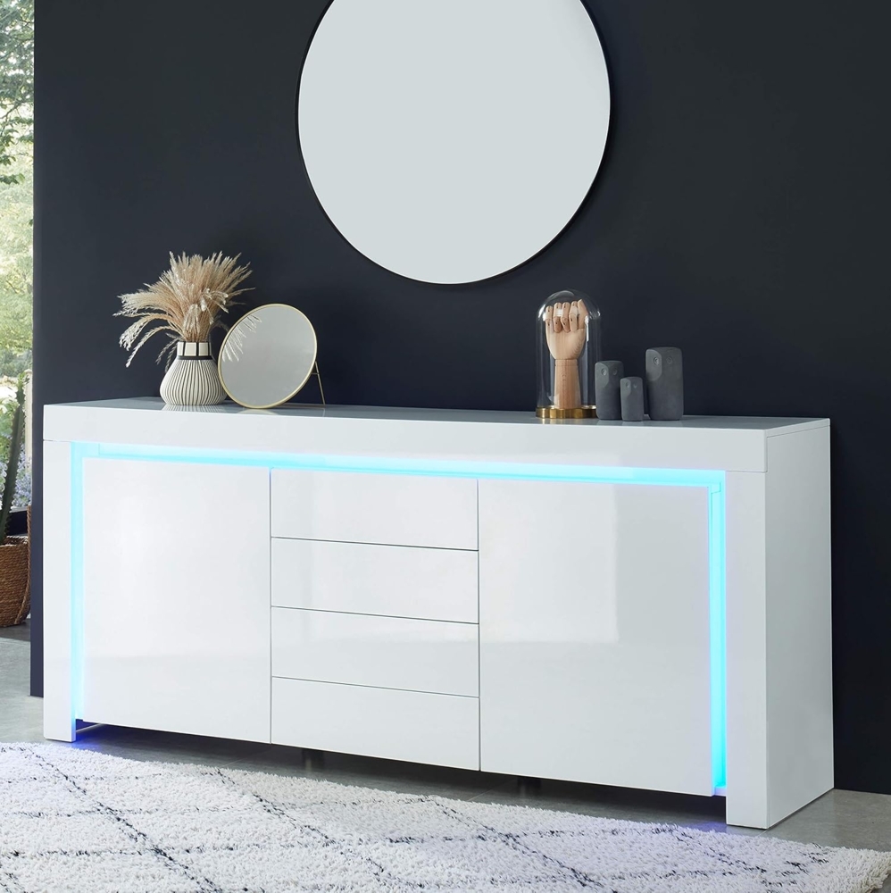 BAÏTA Sideboard mit LED, Holz, Länge 170 cm, Weiß Bild 1