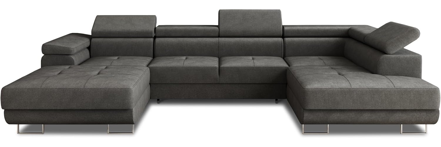 Wohnlandschaft Caris U mit Schlaffunktion, einstellbare Kopfstützen und zwei Bettkästen (Graphit (Kronos 22), Ecksofa Links) Bild 1