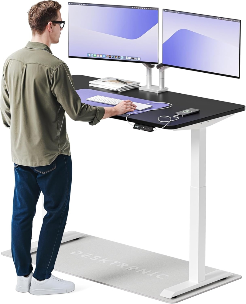 Desktronic Höhenverstellbarer Schreibtisch Elektrisch - Bequem und Schmerzfrei von Zuhause Arbeiten – Schreibtisch Höhenverstellbar Elektrisch (Weißes Gestell + 140x70 Schwarze Tischplatte) Bild 1