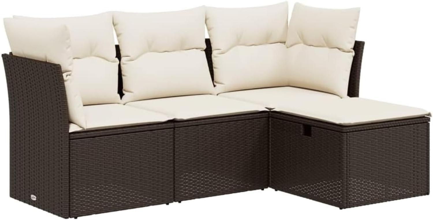 vidaXL 4-tlg. Garten-Sofagarnitur mit Kissen Braun Poly Rattan 3263119 Bild 1