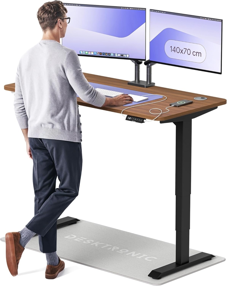 Höhenverstellbarer Schreibtisch - Höhenverstellbar Elektrisch mit Flüsterleisem Dual-Motor & Touchscreen - Hohe Tragfähigkeit - Stehtisch von Desktronic, Schwarz + Nussbaum, 140x70 cm Bild 1