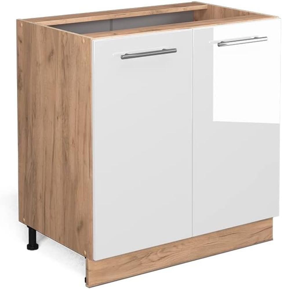 Vicco Küchenschrank Küchenmöbel Fame-Line modern Küche Einbauküche Küchenzeile Blende Unterschrank Hochschrank Hängeschrank Hochglanz (Eiche-Weiß, Unterschrank 80 cm) Bild 1