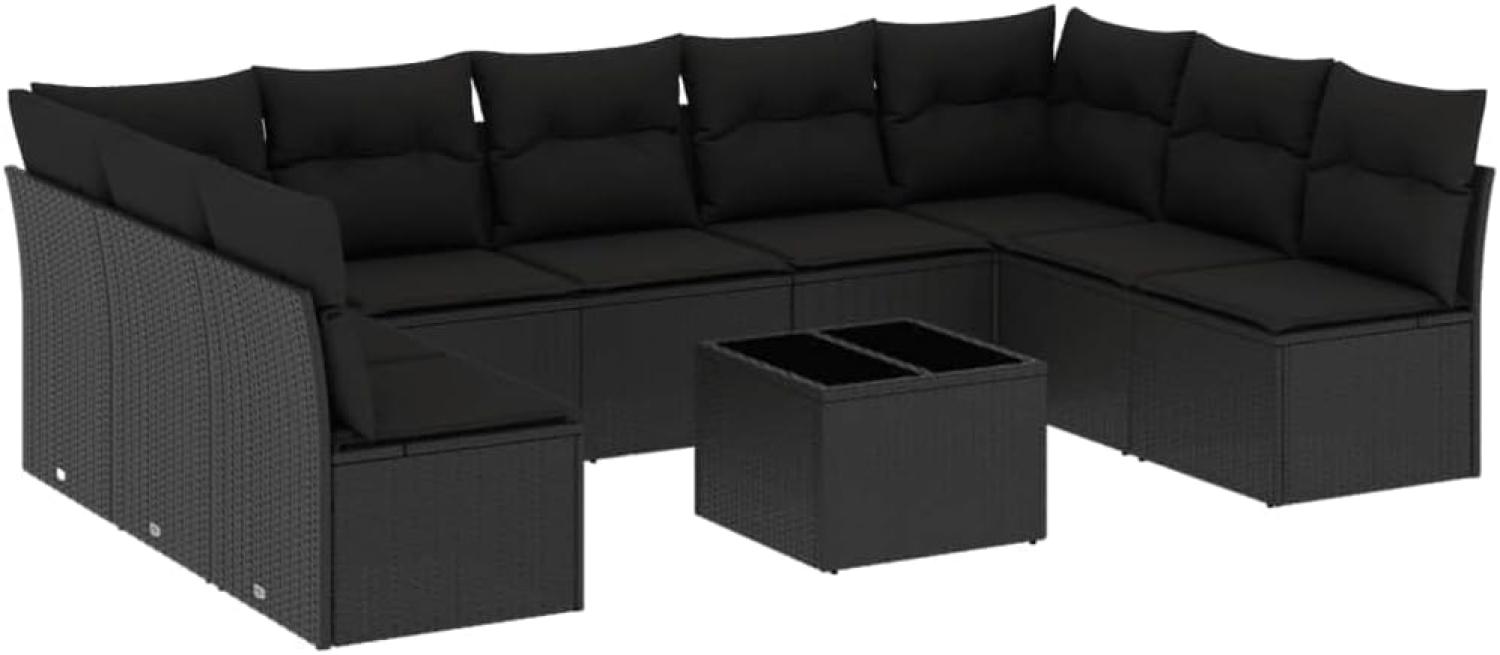 vidaXL 10-tlg. Garten-Sofagarnitur mit Kissen Schwarz Poly Rattan 3218075 Bild 1