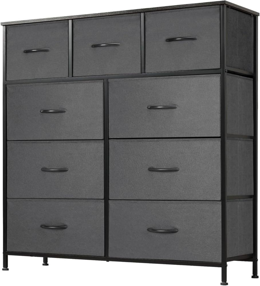 DUMOS Kommode mit Schubladen - kommoden & Sideboards für Schlafzimmer Geeignet, Komodenschrank mit 9 Schubladen, Stoffkommode mit Stabilem Stahlrahmen, Ideal für Schlafzimmer, Wohnzimmer (Grau) Bild 1