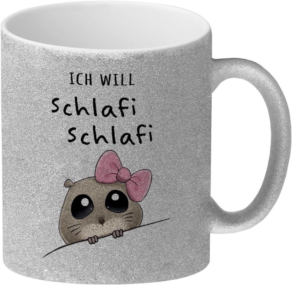 speecheese Tasse Meme Hamster Glitzer-Kaffeebecher mit Spruch Ich will Schlafi Schlafi Bild 1