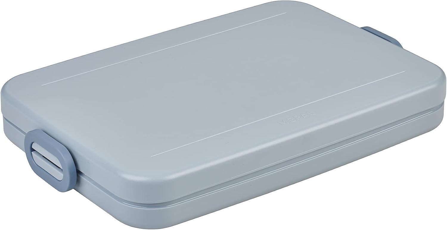 Mepal Brotdose Flat  Brotdose To Go - Lunchbox für 4 Brotscheiben - Meal Prep Box - Brotdose Erwachsene - Essenbox mit Unterteilung - Nordic blue Bild 1