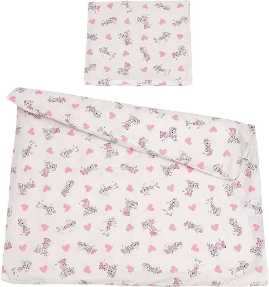 Babybettwäsche-Set EDDA | 100% Baumwolle | schadstoffgeprüft (80x80 cm, Rosa Herzen) Bild 1