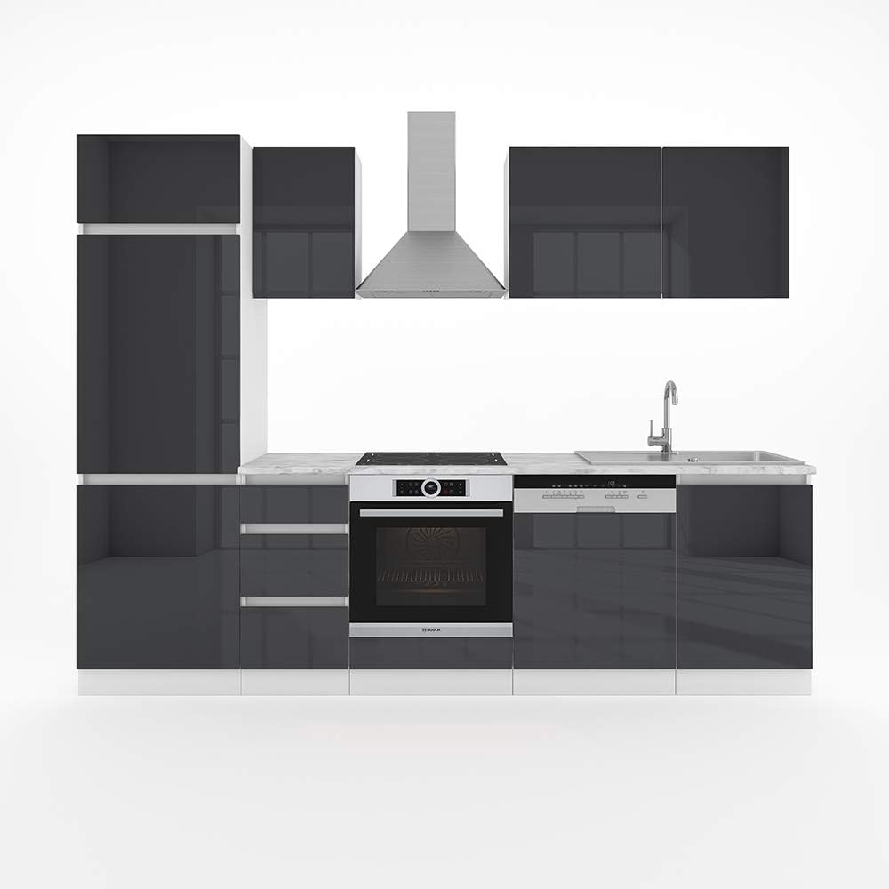 Vicco Küchenzeile Optima, Anthrazit Hochglanz/Weiß, 270 cm ohne Arbeitsplatte, grifflos Bild 1