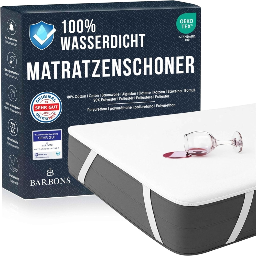 BARBONS Matratzenschoner 150x200 cm - Oeko-TEX Zertifiziert wasserdichte Matratzenauflage Inkontinenzunterlage waschbar Nässeschutz Atmungsaktiv (Poly. 150x200 cm) Bild 1