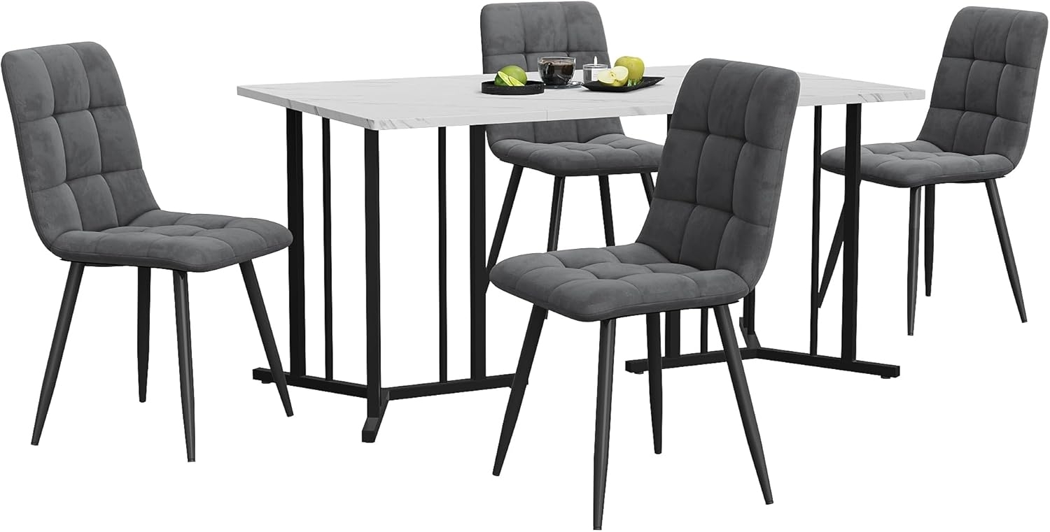 Odikalo Esszimmer-Set Essgruppe Set Esstisch+Stuhl (1+4)4 Samt Stuhl Spleißen MDF Esstisch Bild 1