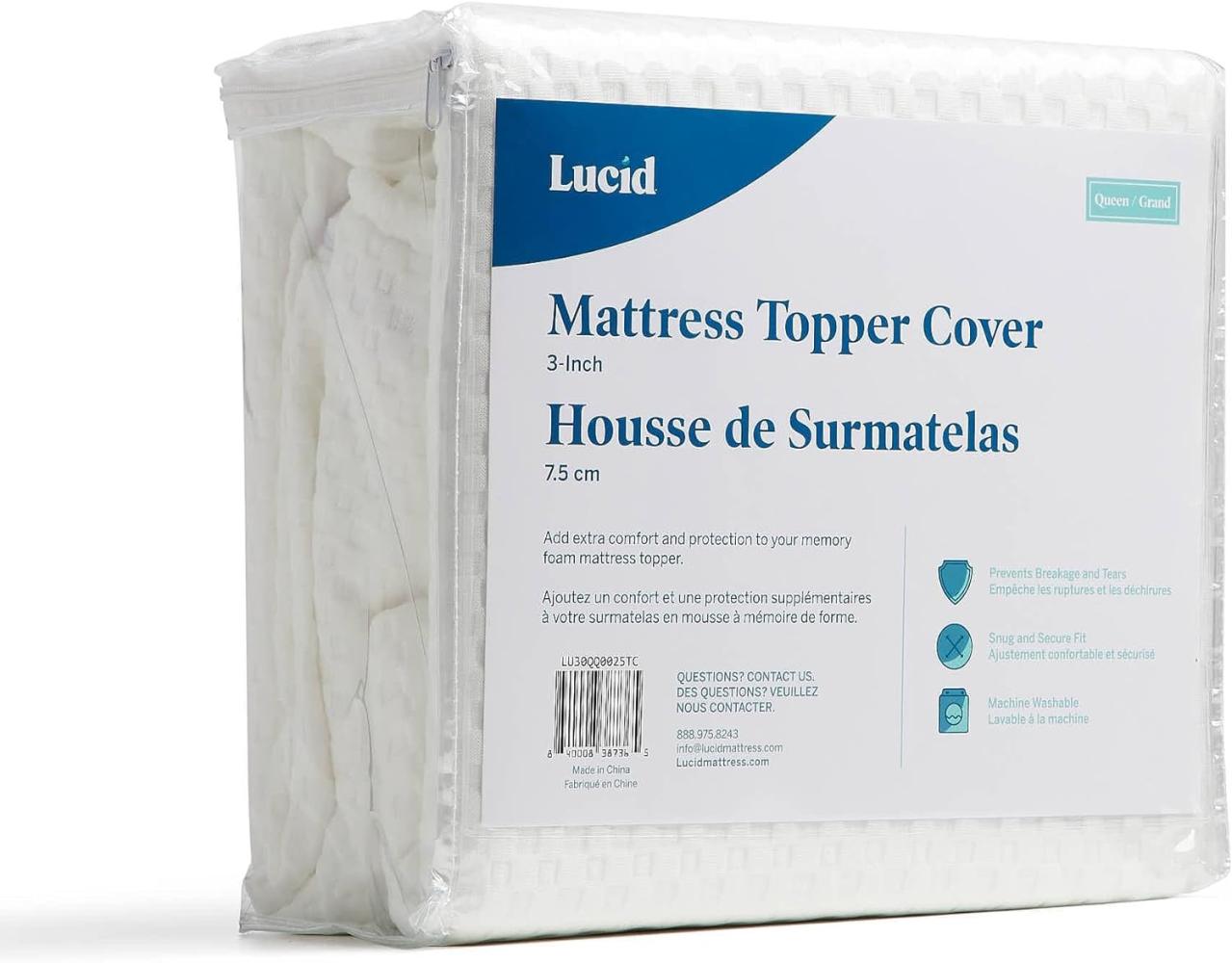 LUCID Bezug für Matratzentopper – rutschfest – Weich und atmungsaktiv – maschinenwaschbar mit Reißverschluss (Topper nicht inklusive) – 160x200 cm, 7,5 cm Höhe Bild 1