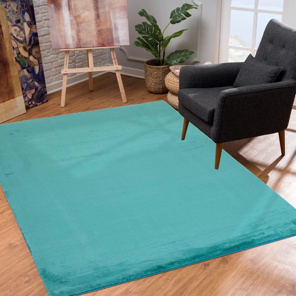 Teppich Wohnzimmer Hochflor - Einfarbig Petrol - 160x230cm - Kuschelig Weich Samtweich - Schlafzimmer Dekoration - Deko Teppiche Bild 1