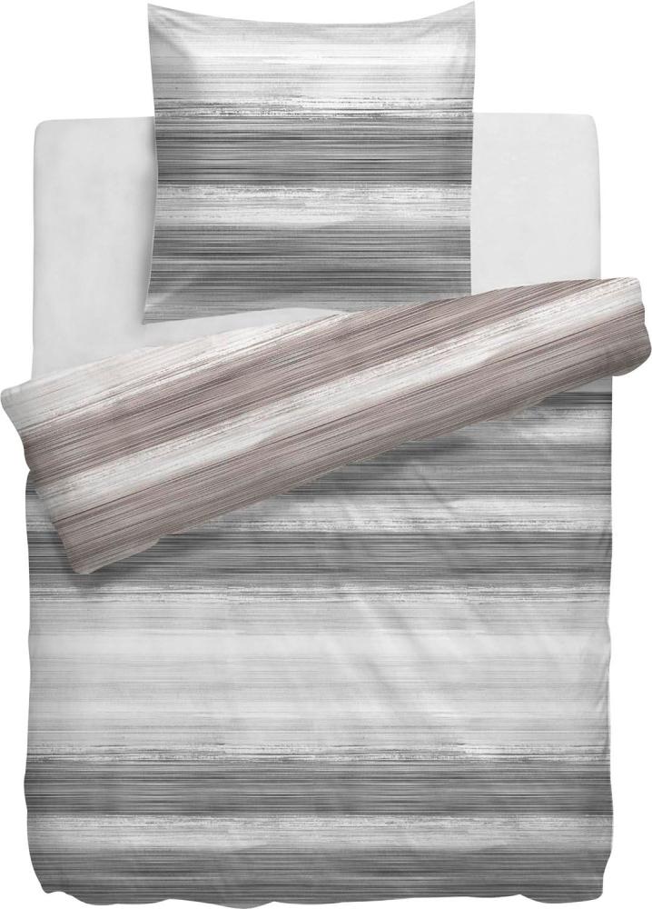 HNL Velvet Touch Baumwoll Bettwäsche Delmoore Blau Taupe 135x200 cm + 80x80 cm Bild 1