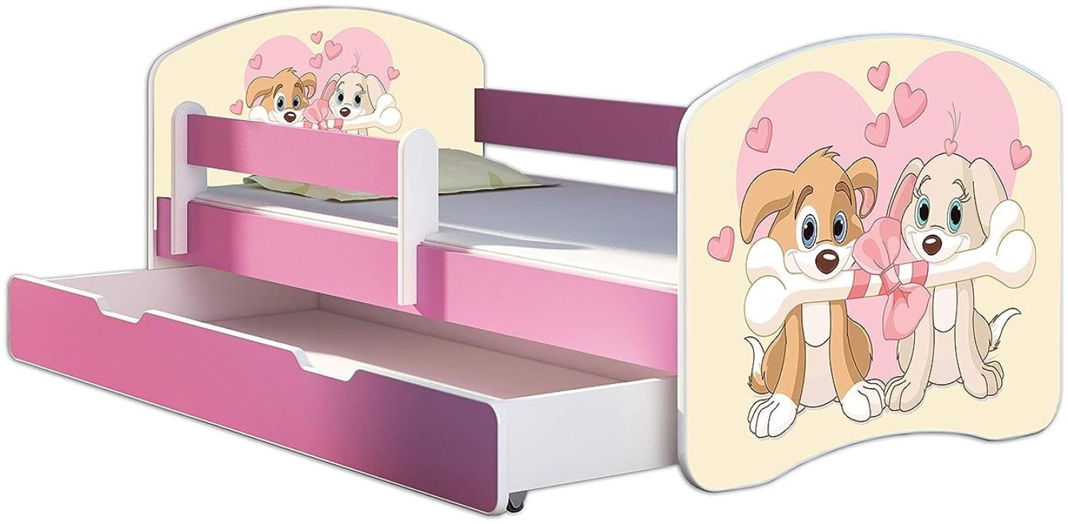 Kinderbett Jugendbett mit einer Schublade und Matratze Rausfallschutz Rosa 70x140 80x160 80x180 ACMA II (12 Welpen, 80x180 cm mit Bettkasten) Bild 1