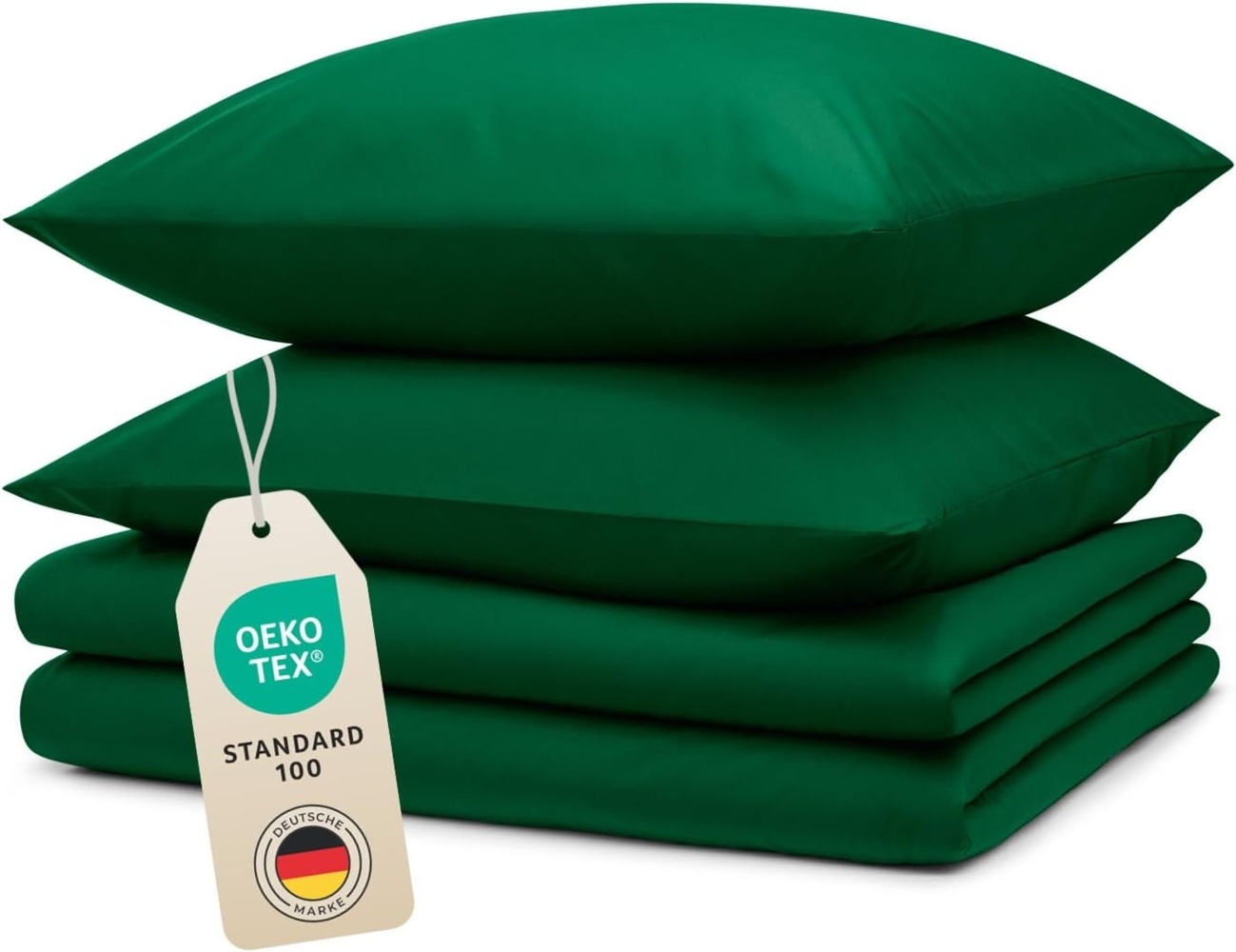 Blumtal Bettwäsche 135x200 4teilig - aus Atmungsaktivem Mikrofaser - 2X Bettbezug 135x200 cm + 2X Kissenbezüge 40x80 cm - Superweiches Bettwäsche-Set, Oeko-Tex Zertifiziert - Dunkelgrün Bild 1