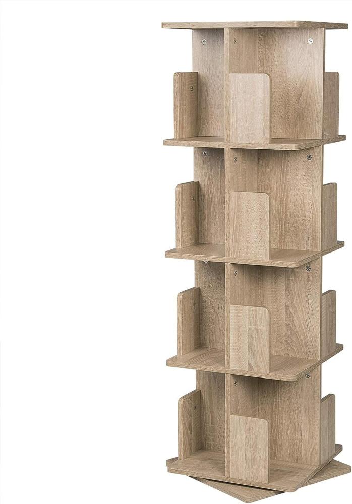 EUGAD 0009SHG drehbares Bücherregal Raumteiler Standregal Drehregal Büroregal Dekoregal 360° frei drehbar mit 4 Ebenen MDF Natur 39x39x128cm Bild 1