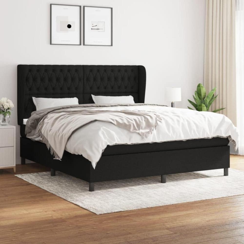 vidaXL Boxspringbett mit Matratze Schwarz 180x200 cm Stoff 3128223 Bild 1