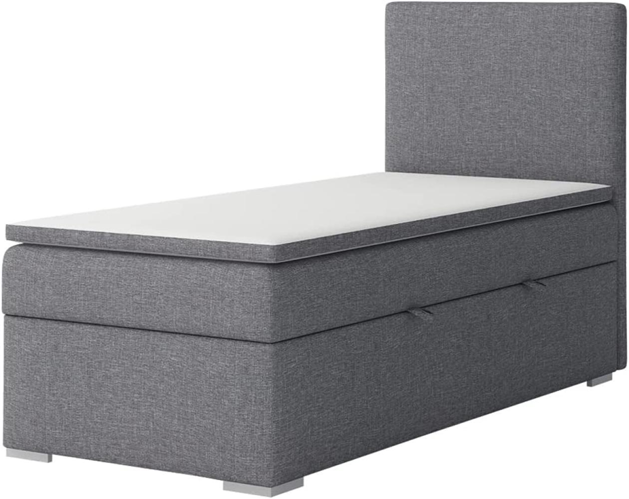 Selsey Mechico - Boxspringbett Einzelbett mit Stoffbezug, Bonellfederkernmatratze und Bettkasten, 90x200 cm (Grau, Bettkasten Links) Bild 1