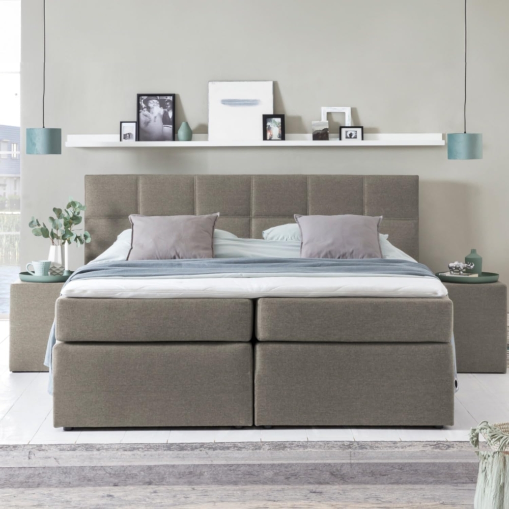 Möbelfreude Boxspringbett Bea, gesteppt, 7-Zonen Taschenfederkern, Visco Topper Polsterbett, Beige/Grau H3, 220x200 cm Bild 1