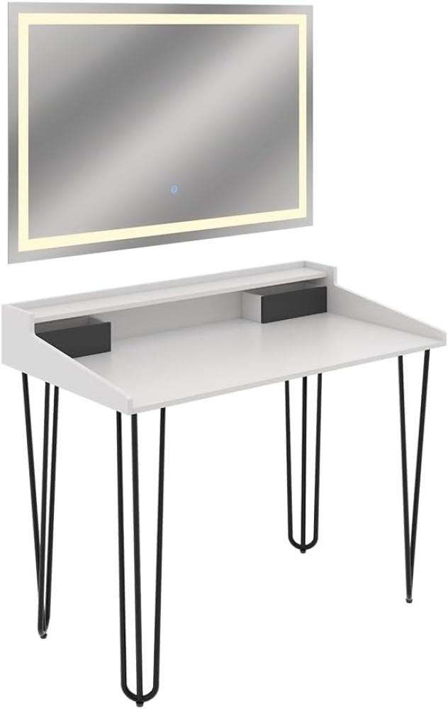 Vicco Schminktisch Sannar Weiß Schwarz 110 x 60 cm mit LED-Spiegel Bild 1