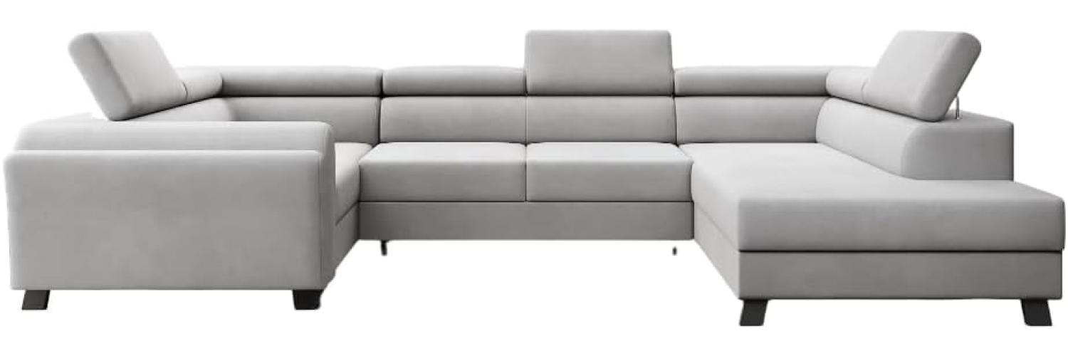 Designer Sofa Emilio mit Schlaf- und Klappfunktion Samt Hellgrau Rechts Bild 1