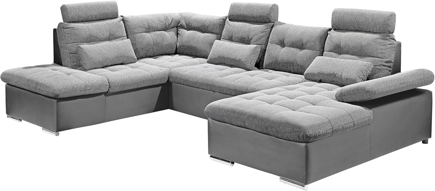 Couch Wohnlandschaft Schlaffunktion Schlafsofa grau grau hell Ottomane links Bild 1
