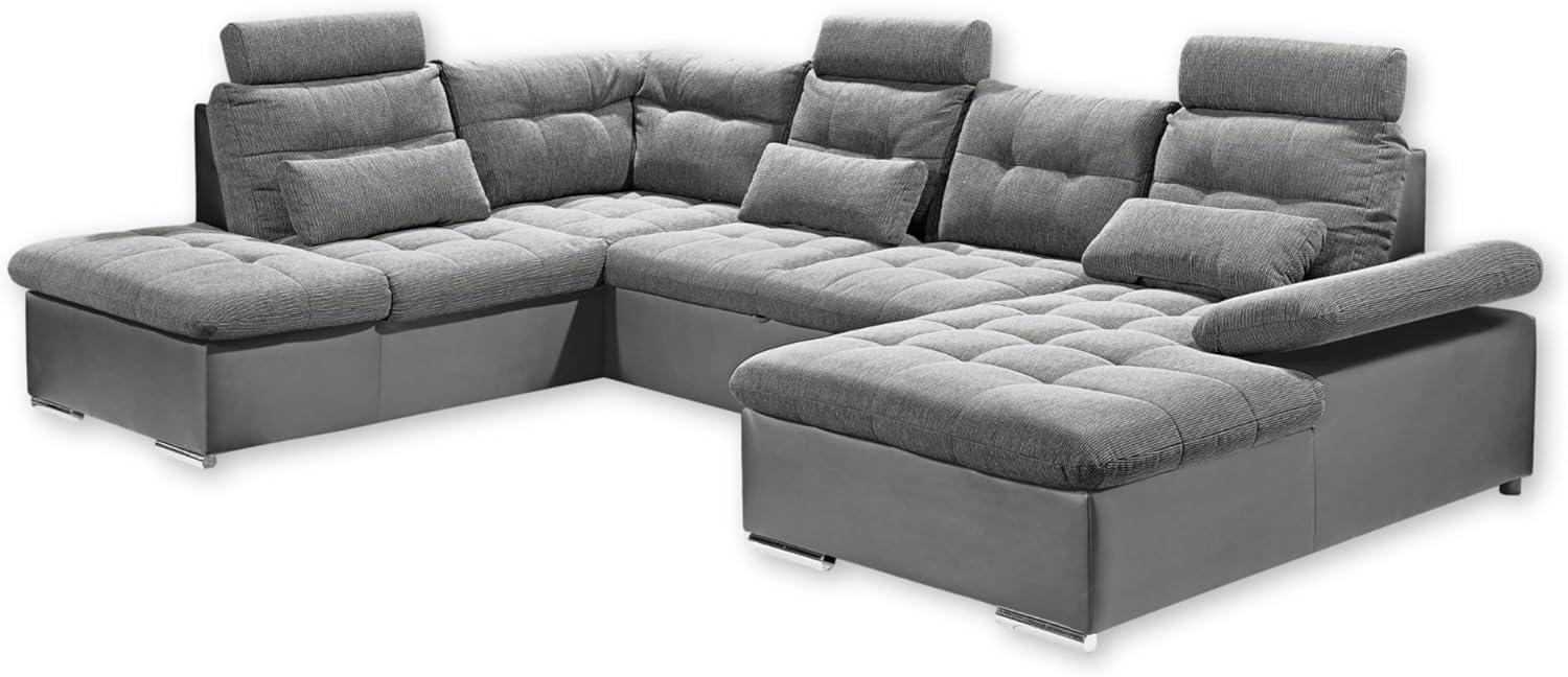 Couch Wohnlandschaft Schlaffunktion Schlafsofa grau grau hell Ottomane links Bild 1