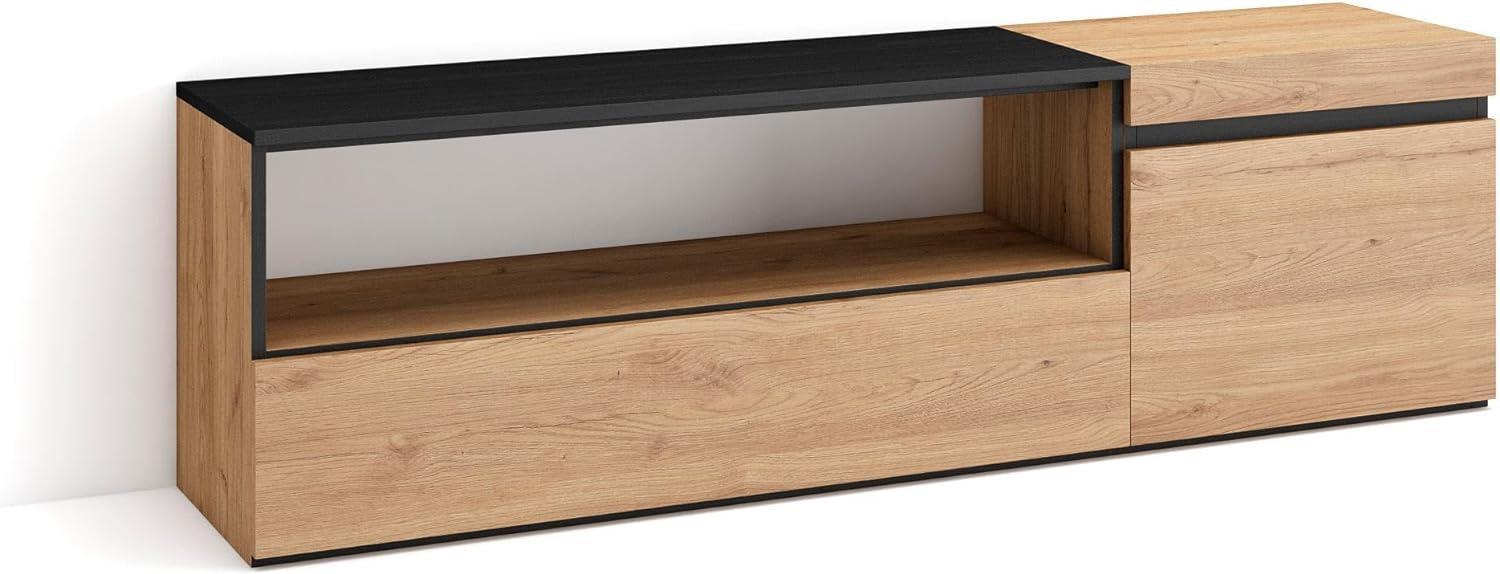 Skraut Home | TV-Schrank, Lowboard | für Wohnzimmer und Esszimmer | 150 x 45 x 35 cm | Für TV-Geräte bis zu 65" | Fernsehtisch | Moderner Stil | Eiche Schwarz Bild 1