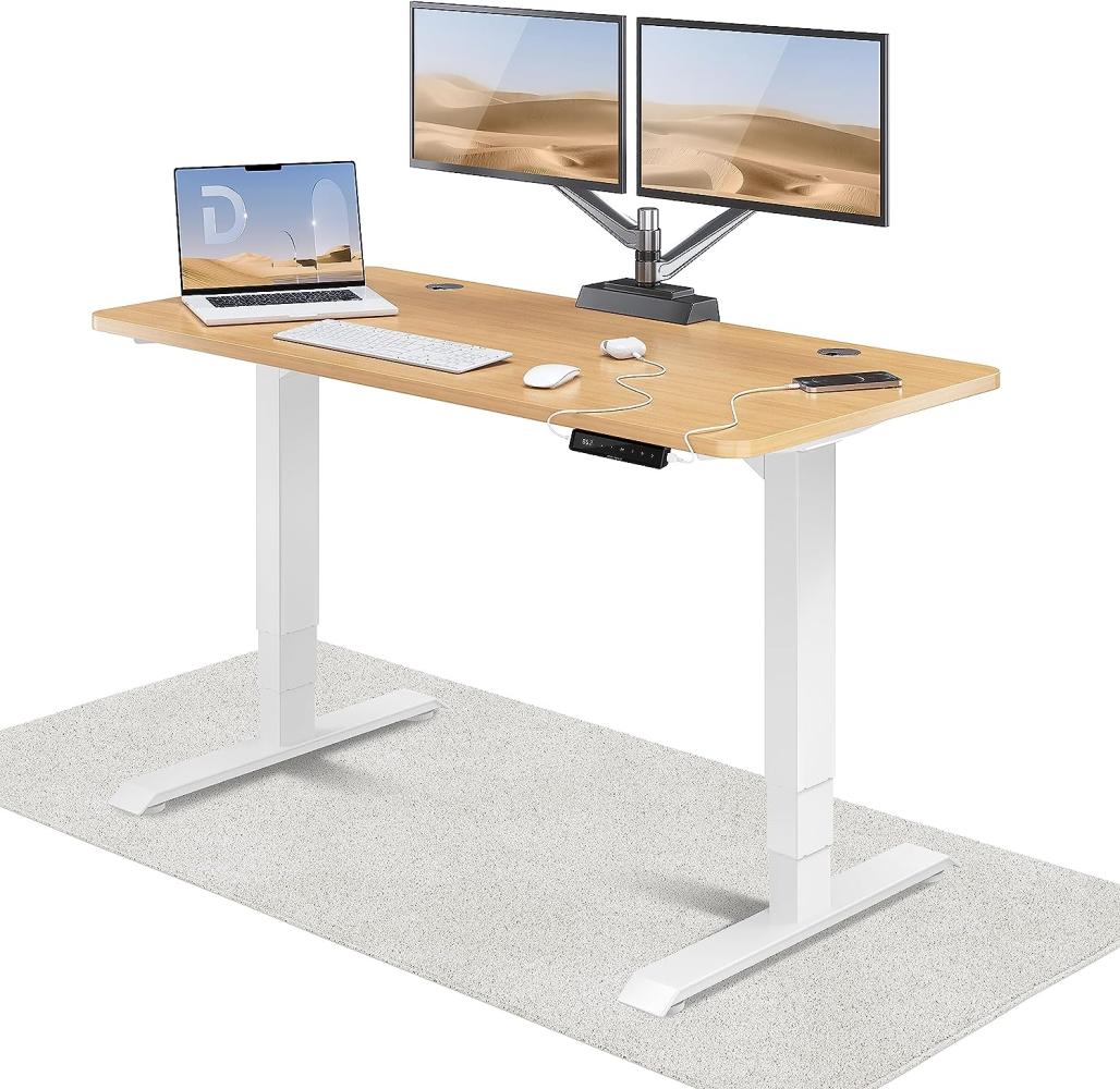 Höhenverstellbarer Schreibtisch - Höhenverstellbar Elektrisch mit Flüsterleisem Dual-Motor & Touchscreen - Hohe Tragfähigkeit - Stehtisch von Desktronic, Weiß + Eiche, 140 x 70 cm Bild 1