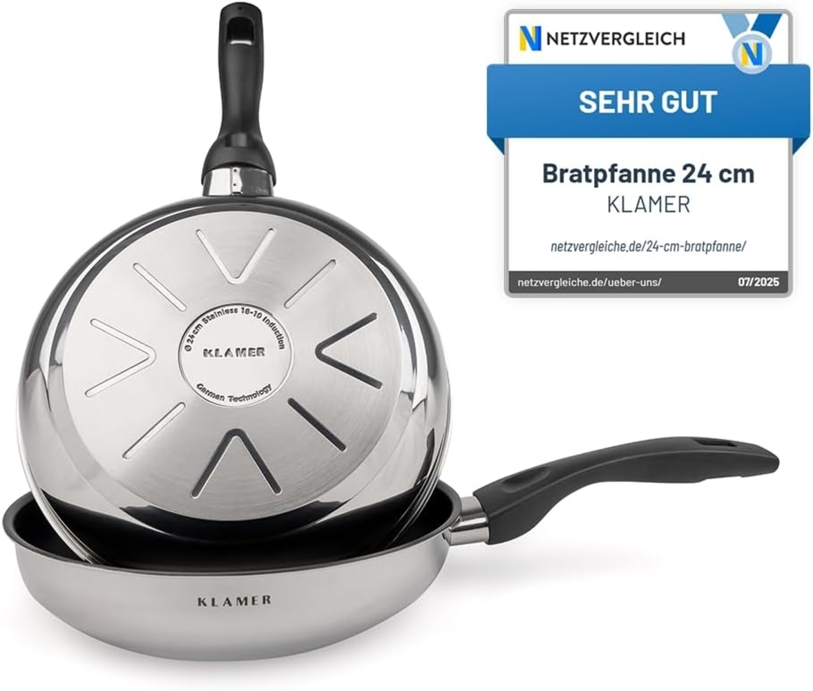 KLAMER Bratpfanne 24cm, antihaftbeschichtete Induktions-Pfanne, Premium Beschichtung, h…, Spülmaschinenfest, für alle Herdarten Bild 1