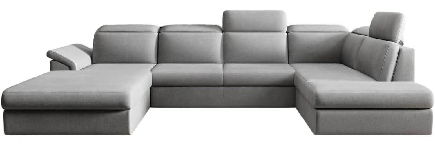 Designer Sofa Emiliano mit Schlaf- und Klappfunktion Samt Hellgrau Links Bild 1