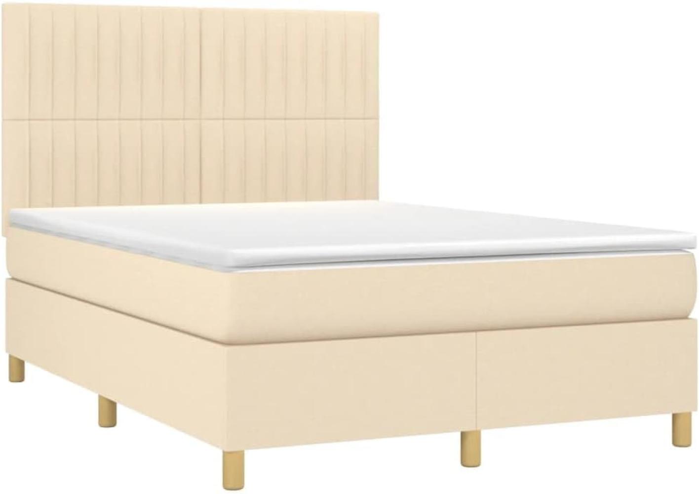 vidaXL Boxspringbett mit Matratze Creme 140x200 cm Stoff, Härtegrad: H2 [3142502] Bild 1