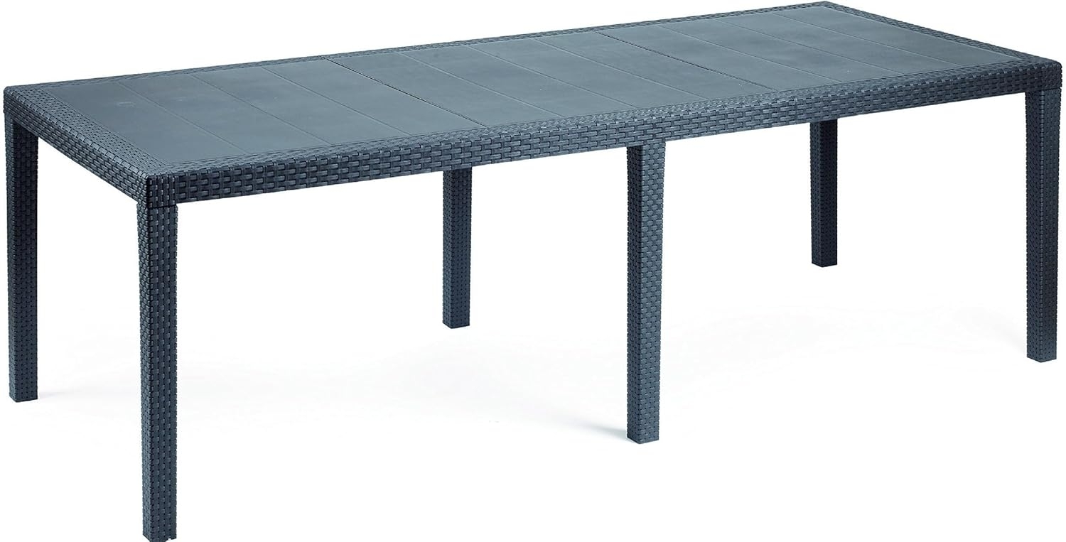 Dmora - Außentisch Roma, ausziehbares rechteckiges Esszimmerregal, ausziehbarer Gartentisch mit Rattan-Effekt, 100 % Made in Italy, 150/220 x 90 x 72 cm, Anthrazit Bild 1
