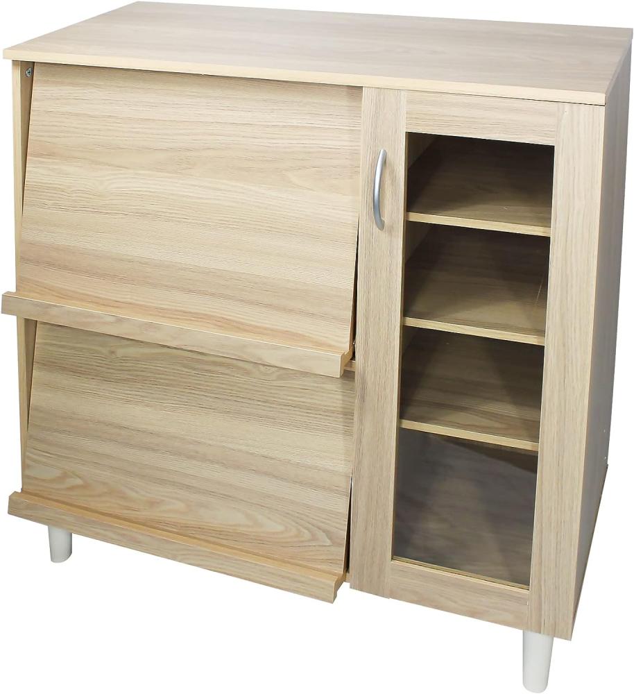 Iris Ohyama, Aufbewahrungsmöbel, Buffet, Geschirrschrank mit Schiebeplatte und 6 Regalen, Design, Stabil, Vielseitig verwendbar, Küche, Esszimmer, Wohnzimmer - Cabinet KBN-9390 - Hellbraun Bild 1