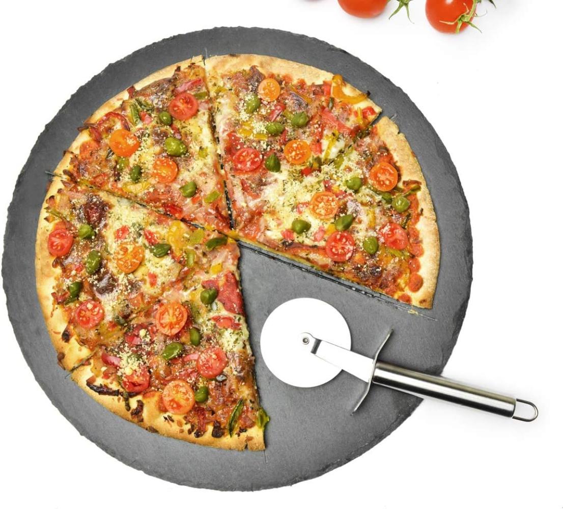 Pizzateller Set ø36cm aus Schiefer mit Pizzaschneider Pizzaschneidebrett Pizzabrett Bild 1