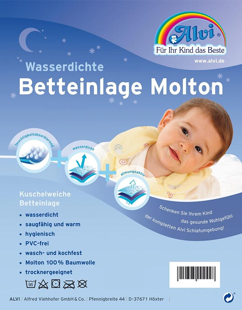 Alvi Baby Wohl Moltonbetteinlage, 50x70 cm, Weiß, wasserdicht und saugfähig, 100% Baumwolle Bild 1