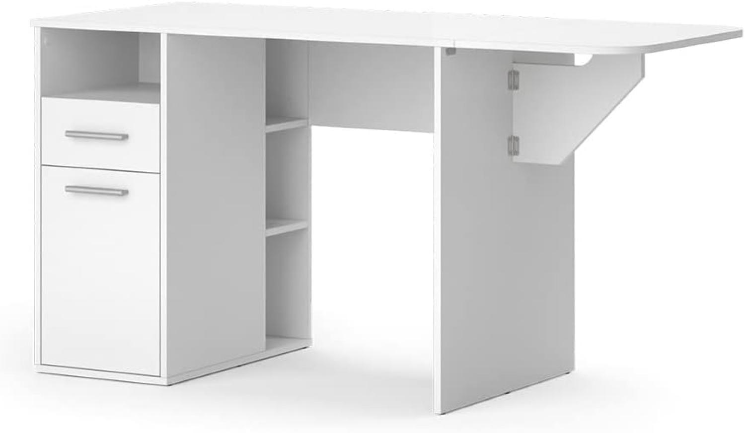 Vicco Basteltisch Basti 104x76 cm, weiß, Schreibtisch mit klappbarer Erweiterung Bild 1