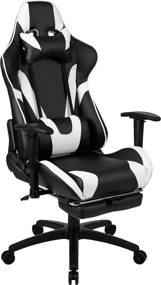 Flash Furniture Gaming Stuhl mit hoher Rückenlehne – Ergonomischer Bürosessel mit verstellbaren Armlehnen und Fußstütze – Perfekt als Zockerstuhl und fürs Home Office – Weiß Bild 1