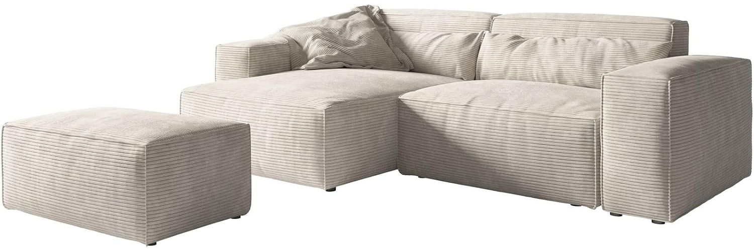 Ecksofa Sirpio XL 270x170 cm Cord Beige Recamiere variabel mit Hocker Bild 1